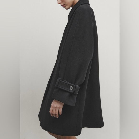 massimo dutti Black tabard-effect wool blend coat - Picture 2 of 10